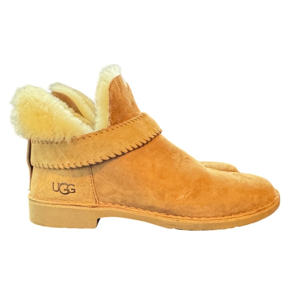 UGG McKay Women Chestnut Suede‎ Shearling Trim Ankle Boots 10 Abree Short